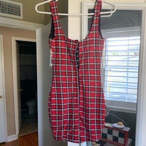 Plaid mini button up bodycon dress